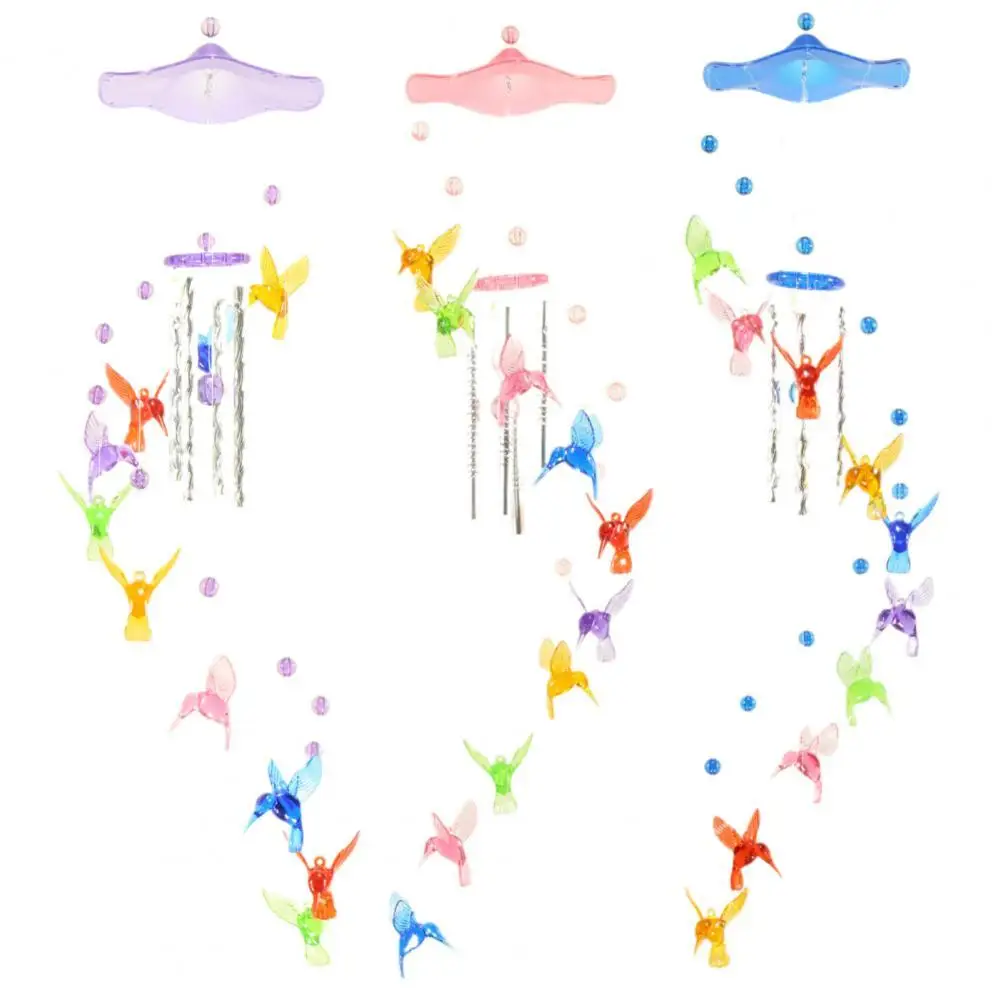 Lucky Humming Bird Wind Chime Bell Colorful Mobile Plastic Windchime Hummingbirds Garden Ornament Home Decor