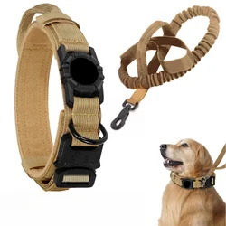 Durable Adjustable Nylon Dog Collar with AirTag Holder and Metal Buckle - M (Khaki Set)
