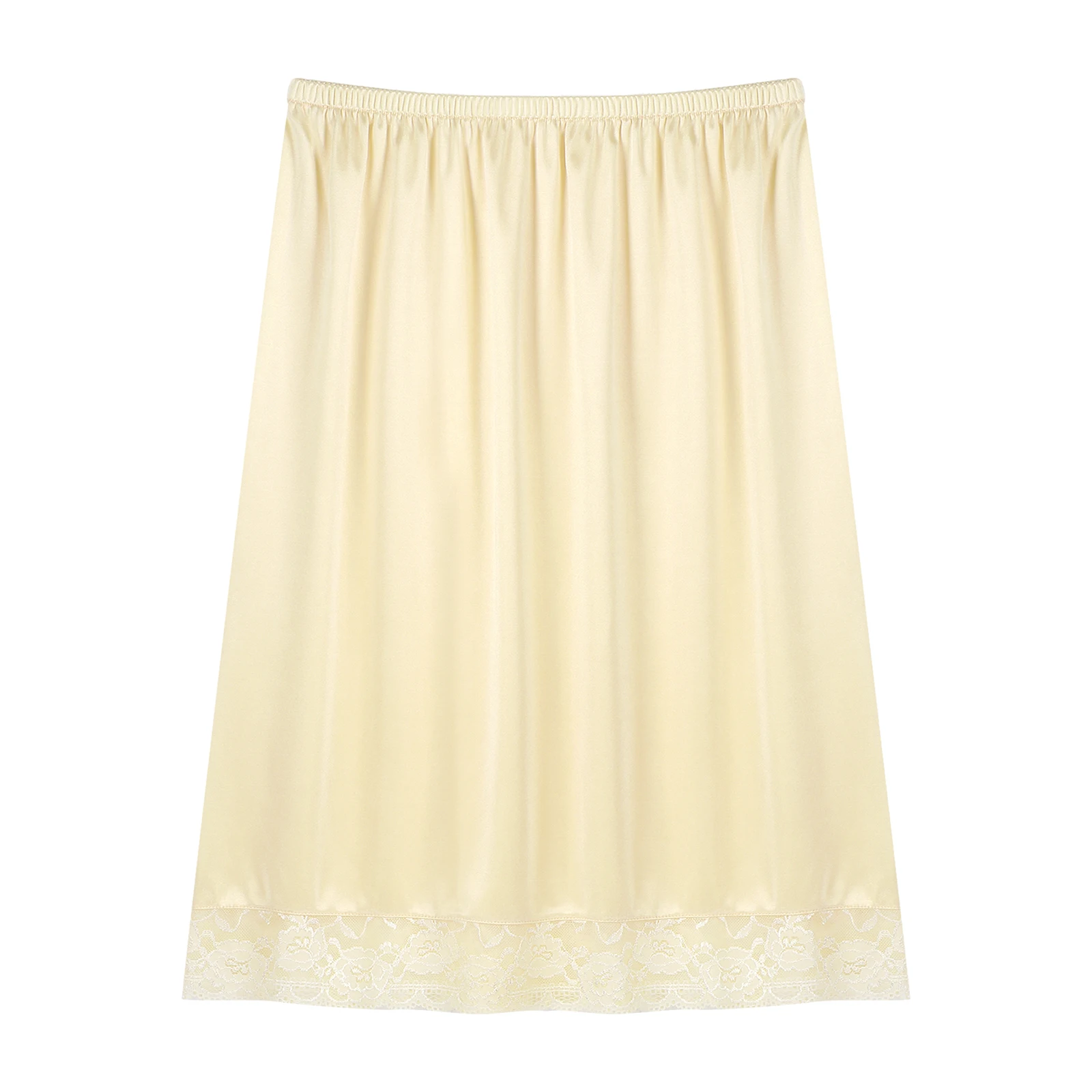Women Girls Lace Underskirt Ice Silk Smooth Anti-glare Skirt Petticoat Under Dress Long/Short Safety Skirt Half Slip Dress for Petticoat Skirt,Half Slip Skirt