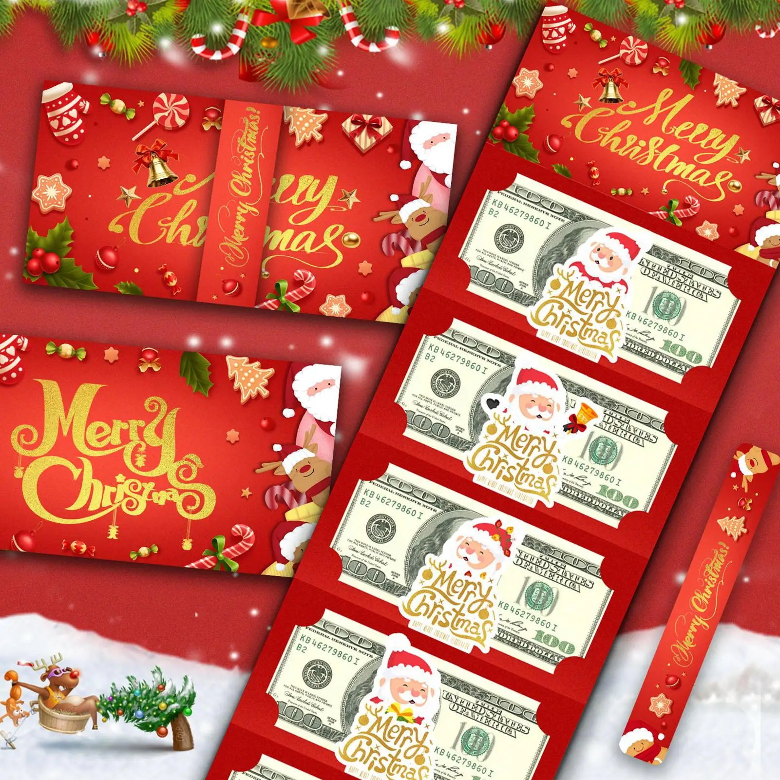 Christmas Money Holder Santa Theme Party Supplies Christmas Santa Cash Envelopes With 6 Slots For Men Women Girls Youth Teens