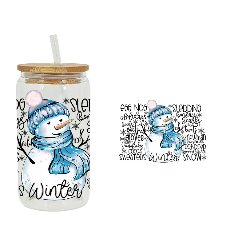 UV DTF Snowman, koala Transfer Happy Juice Printed Sticker For The 16oz Libbey Glasses Wraps Bottles D4023