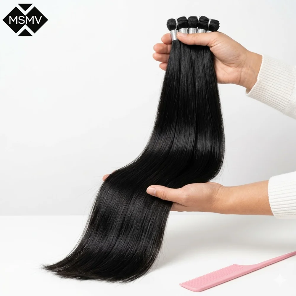 MSMV Straight Bundles Human Hair 18-34 Inch Hair Weave Bundles Human Hair Extensions Natural Black Raw Hair Bundles 50G/Pcs