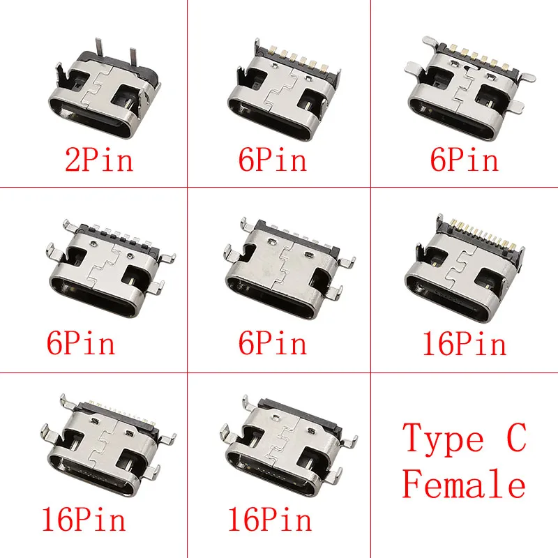10Pcs USB Typ C Weibliche Jack Lade Port Stecker 2/6/16 Pin Stecker SMD PCB Löten DIY Reparatur USB Typ C Buchse Adapter
