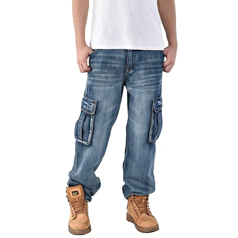 

Men's Baggy Jeans Oversize Loose Large Size Fashion Streetwear Hip Hop Pants Multi Pockets Skateboard Cargo Male Denim Joggers
