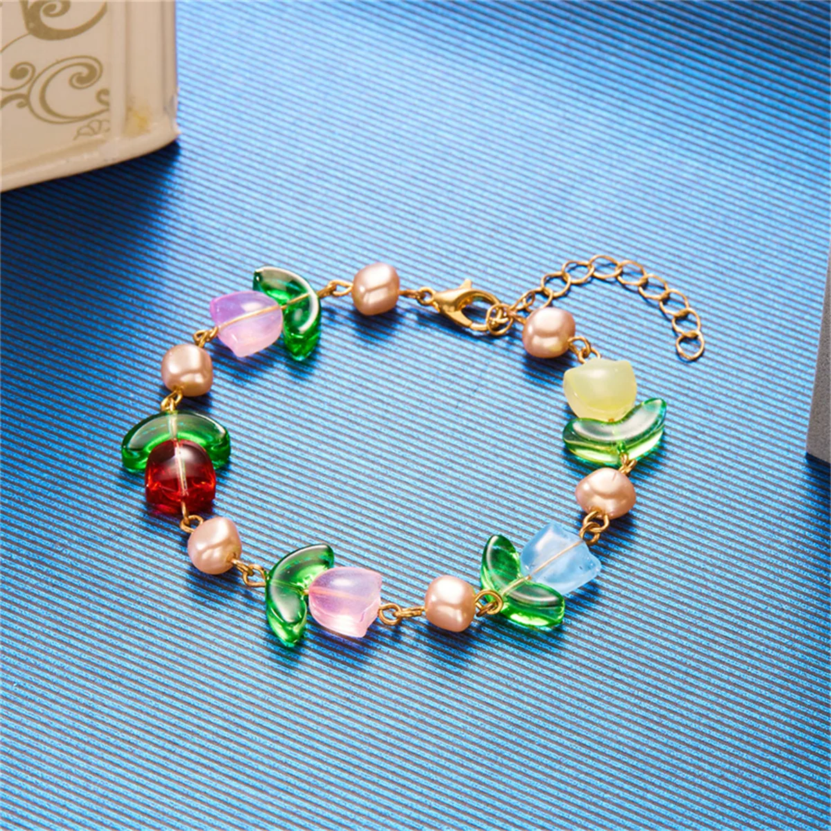 Pulseras de flores de tulipán de resina para mujeres y niñas, pulsera de perlas de imitación, joyería DIY, accesorios de regalo de muñeca, dulce y colorido, moda