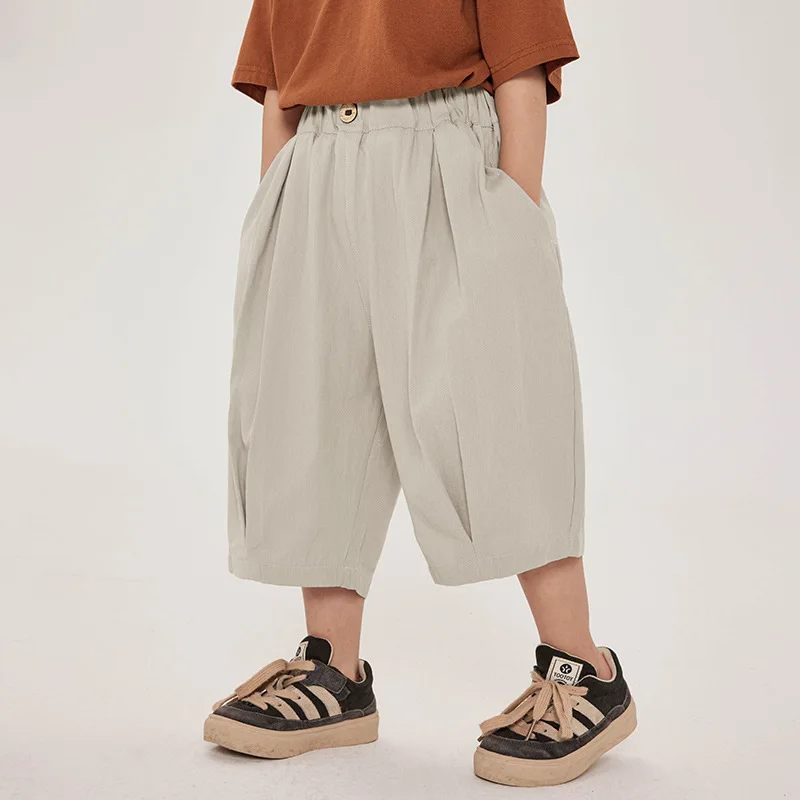 Summer New Kids Pants Simple Style Boys Thin Style Calf-Length Pants Children Pure Cotton Loose Casual Middle Pant