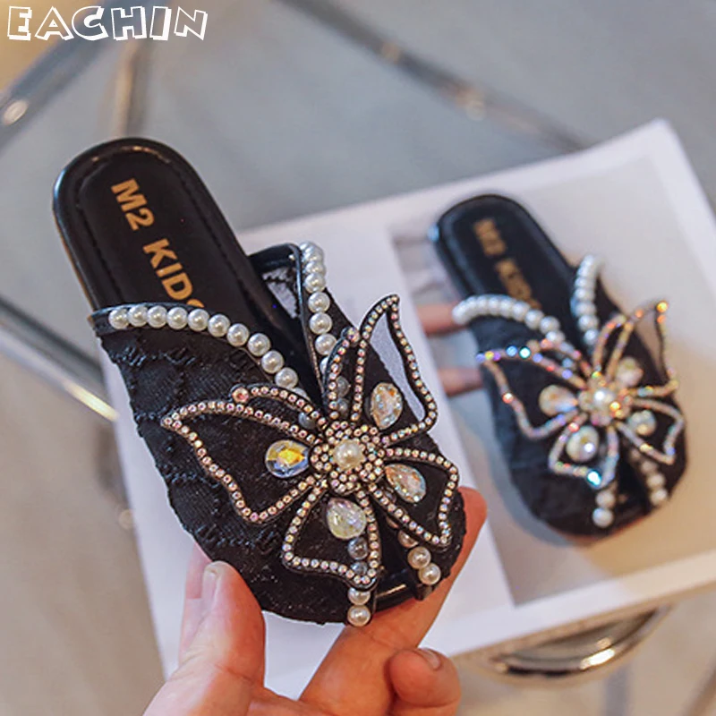 

Summer Kids Slippers Sweet Lace Mesh Pearls Girls Slippers Non-slip Soft Bottom Baby Shoes Gilrs Beach Slipper Garden Shoes New