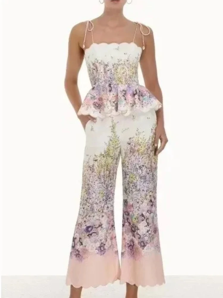 2024 Cute Flared Cropped Pants Suit, Australian European and American Style, Summer, New, 2024 Dress for Women Two Piece Set