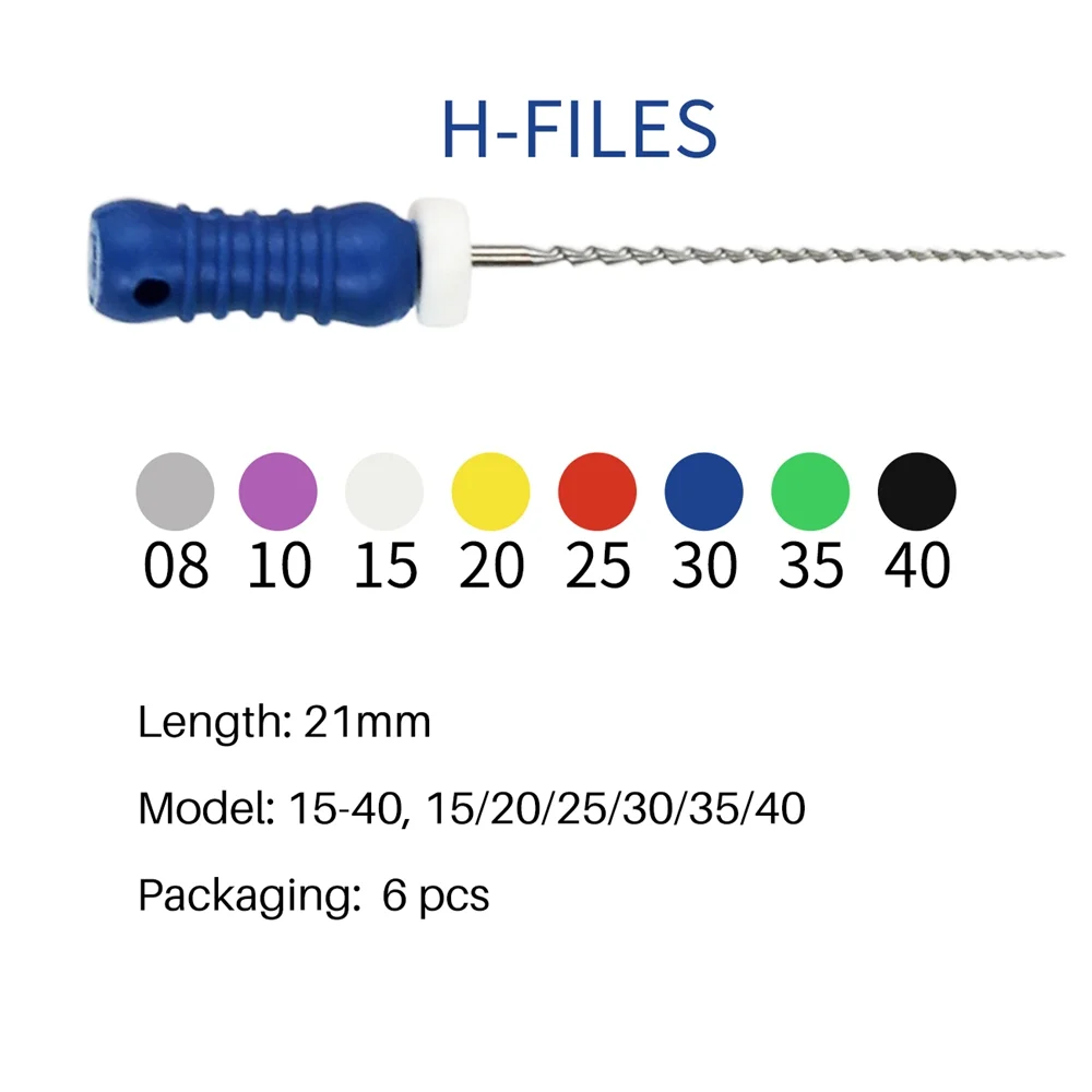 JUMTOP 6Pcs/Box Dental H Files 21mm/25mm Stainless Steel Endodontic Root Canal Files Hand Use Files Dentist Treatment Tools 5