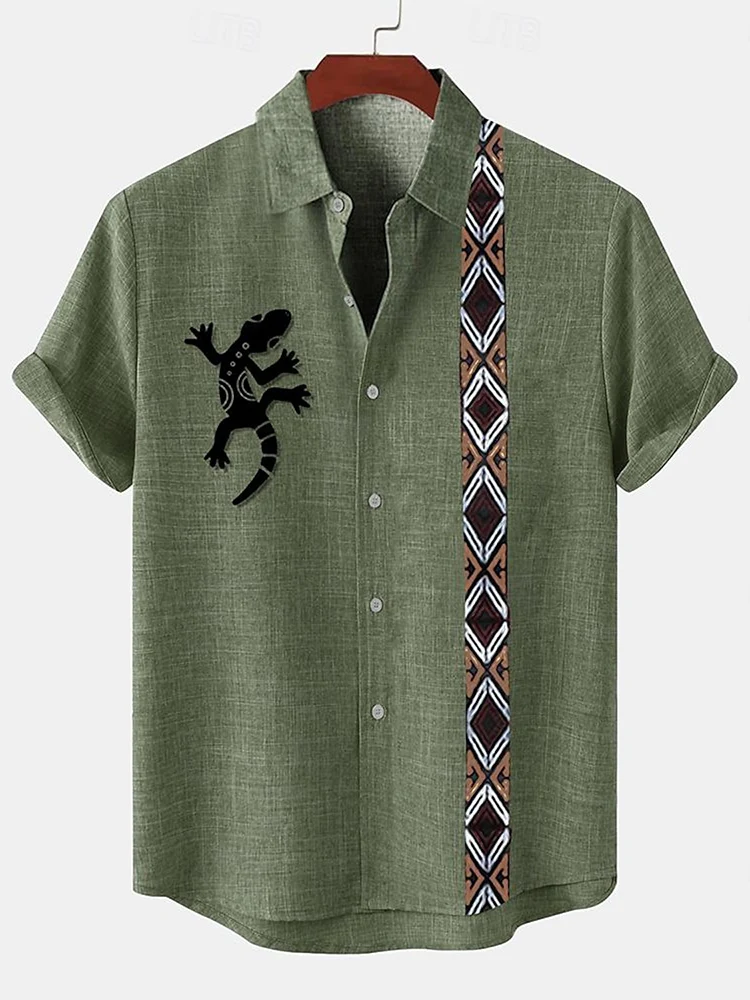 Summer Everyday Men's Casual Shirt, Vintage Style Tribal Print Men's Casual Short-sleeved Shirt, Pool Beach Party Hawaiian Shirt 4