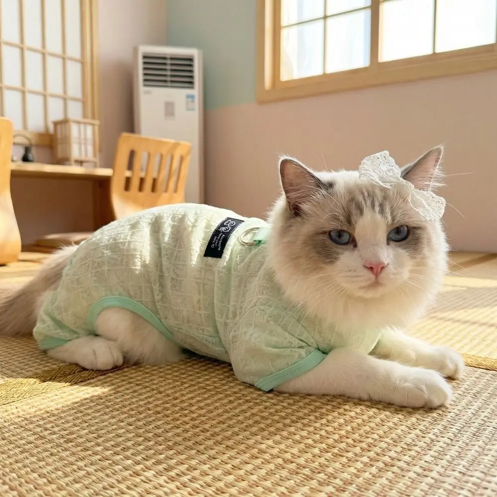 통기성 메쉬 강아지 자외선 차단 옷 꽃무늬 네발개 점프슈트 얇은 통기성 애완견..