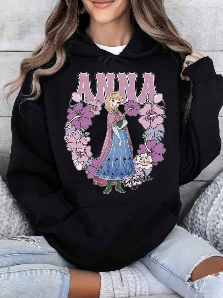 Diana Flower Design Hoodie Frozen Princess Anna Autumn/Winter New Collection Unisex Casual Fashion Streetwear