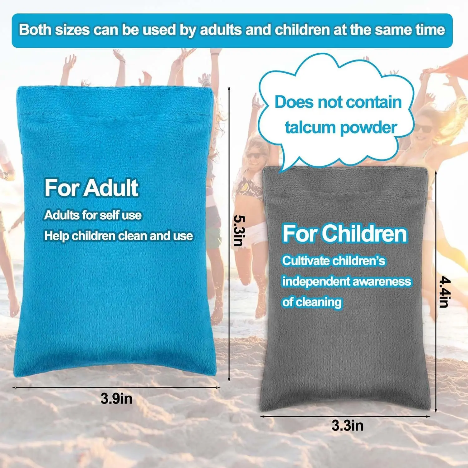 4Pcs New Sand Remover Beach Sand Wipe Off Mitts Skin Friendly Sand Removal Powder Bag Sand Removal Brushes Beach Essentials 6