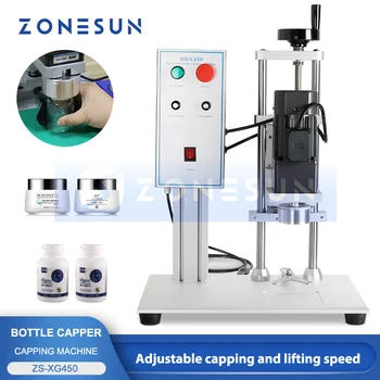 ZONESUN 반자동 전기 병 뚜껑 캡핑 기계, 스크류 캡퍼, 병 뚜껑 실러 척, 10-50mm ZS-XG450