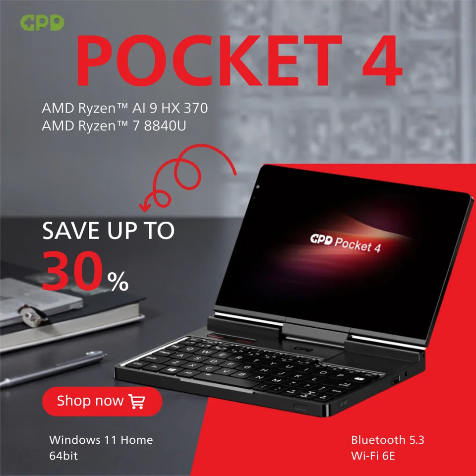 ミニPC GPD Pocket 4 Original GPD Pocket 4 Mini Laptop AMD R7 8840U/ AI 9 HX 370 8.8