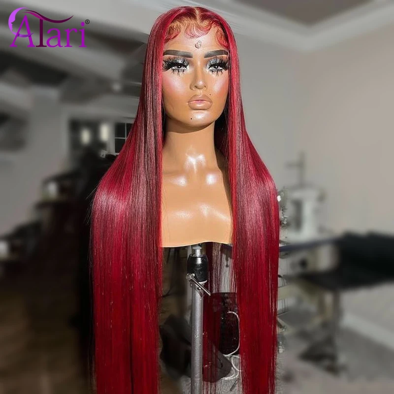 Ombre Red Transparent 13x4 Lace Front Human Hair Wigs Brazilian Straight Lace Frontal Wigs Pre Plucked