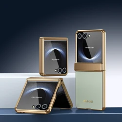 Electroplated Diamond Pattern Leather Case with Hinge and Lens Protection - Galaxy Z Flip5 (Cyan)