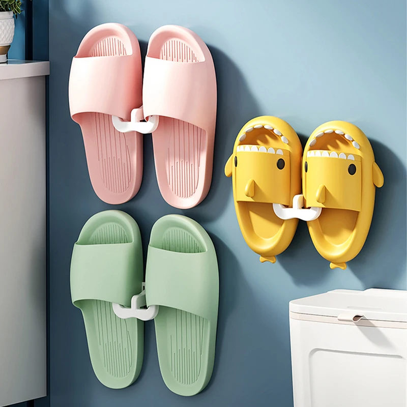 4pcs Slippers Rack No Punching Bathroom Simple Slipper Hook Toilet Drainage Rack Wall Mounted Bedroom Neat Storage Shoe Drying Rack_voghion.com
