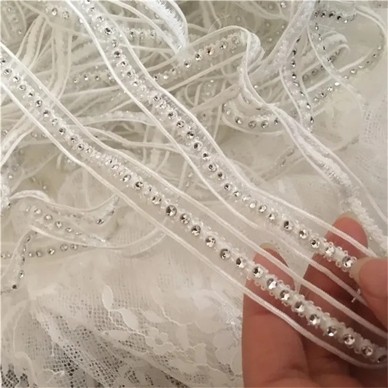 1.3CM Wide Stylish Glitter Rhinestones Beaded Splice Lace Applique Collar Ribbon Prom Dress DIY Crafts Guipure Sewing Supplies lace ribbon lace sewing accessories lace sewing supplies lace accessories lace garment accessories clothing craft accessories
