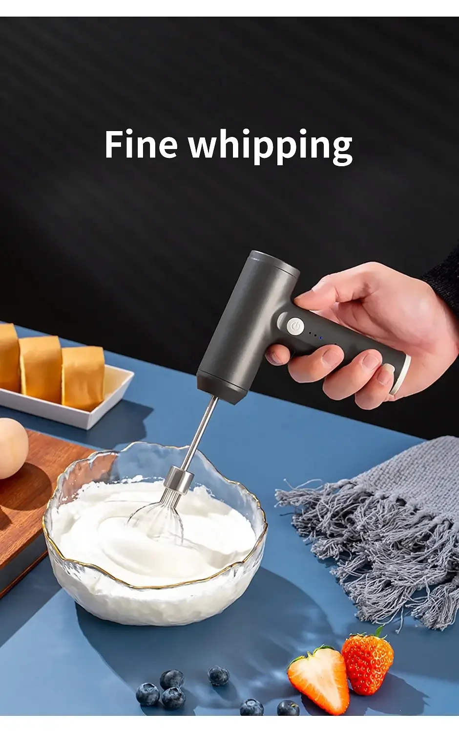 Description Picture 6 of itemWireless Electric Food Mixer Baking Dough Cake Cream Mixer Kitchen Tools USB Rechargeable Portable 3 Speeds Egg Beater