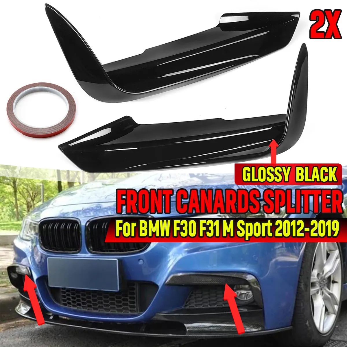 1 Pair Car Front Bumper Lip Splitter Canards Spoiler Fog Lamp Eyebrow Frame Cover Grille For BMW F30 F31 M Sport 2012-