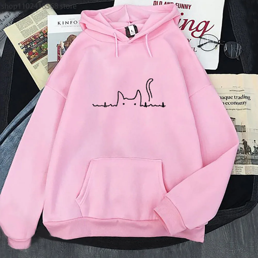 

Cute Cat Pritned Sweatshirt Cartoons Men Hoodie Long Sleeve Top Funny Streetwear Women Clothing Fleece Kpop Clothes Male Female