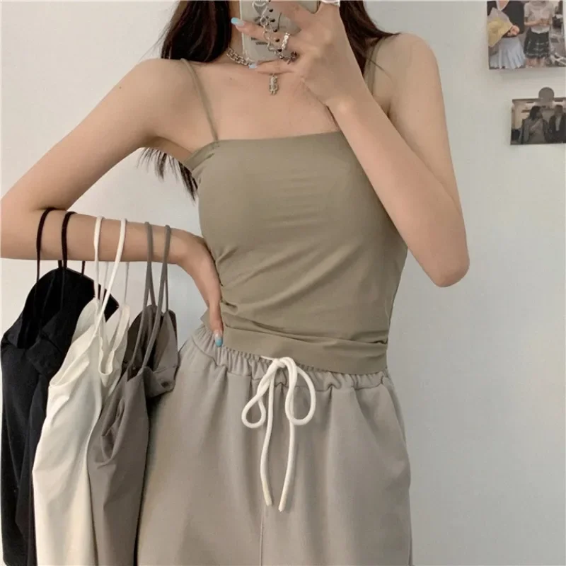 

New nude ammonia solid color camisole women with integrated breast pad beauty back underwear with a base top