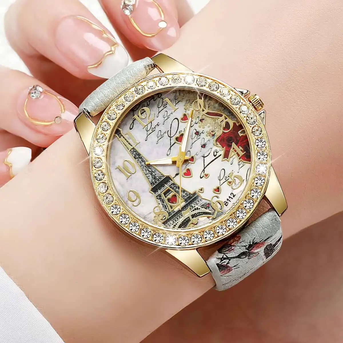 Fashion Flowers Women Watches Casual Leather Strap Analog Quartz Watch Reloj Mujer Girls Clock Gift Relogio Feminino - 2