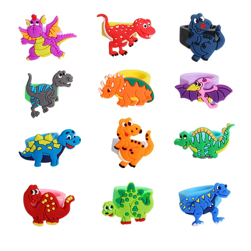 

12Packs Dinosaur Rubber Rings Dinosaur Cupcake Rings Soft Dino Ring Dino Cupcake Topper for Dinosaur Party Favors Supplies