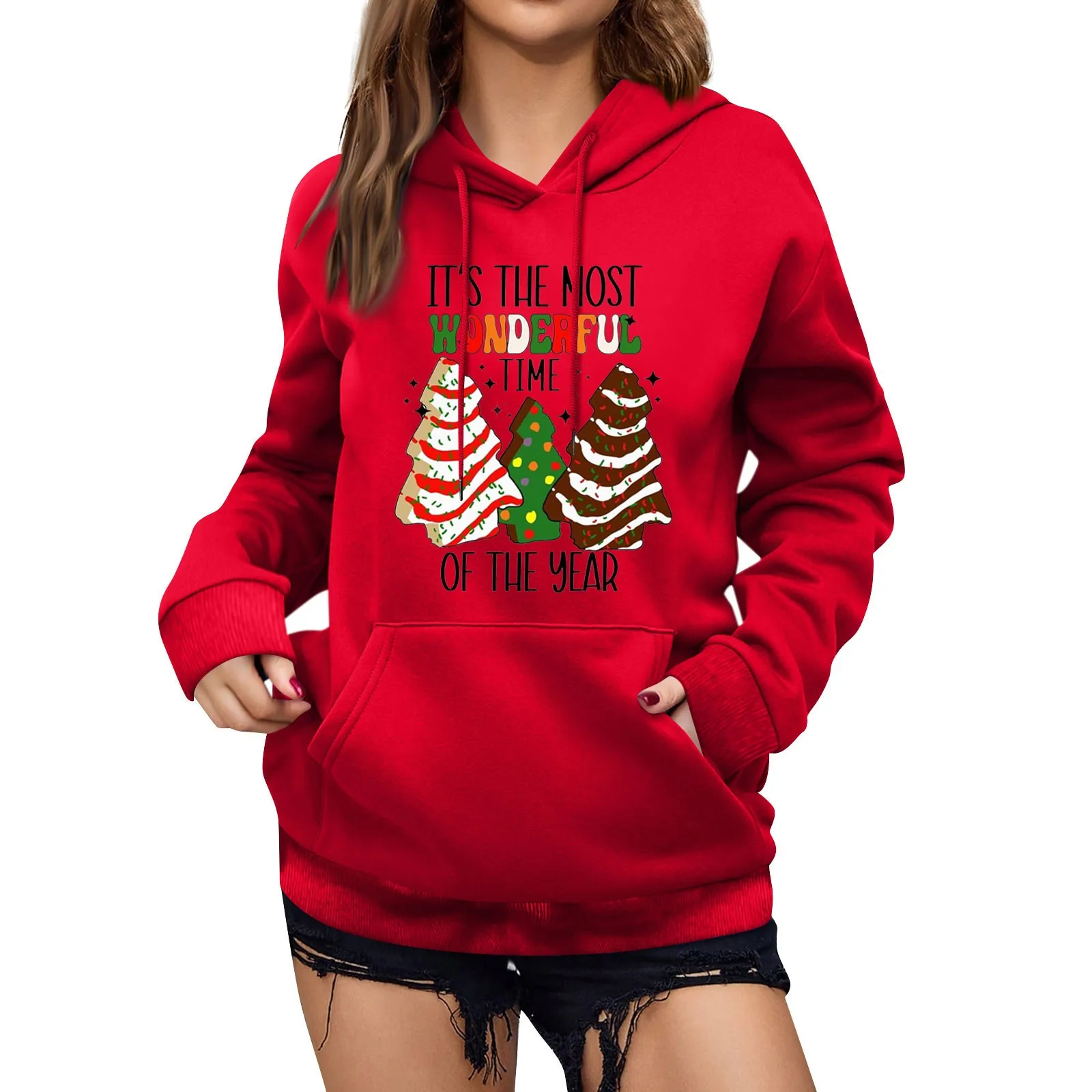 

Женский свитшот, уникальные женские пуловеры с капюшоном, Элегантные повседневные женские толстовки с длинным рукавом и рождественским принтом, большие размеры