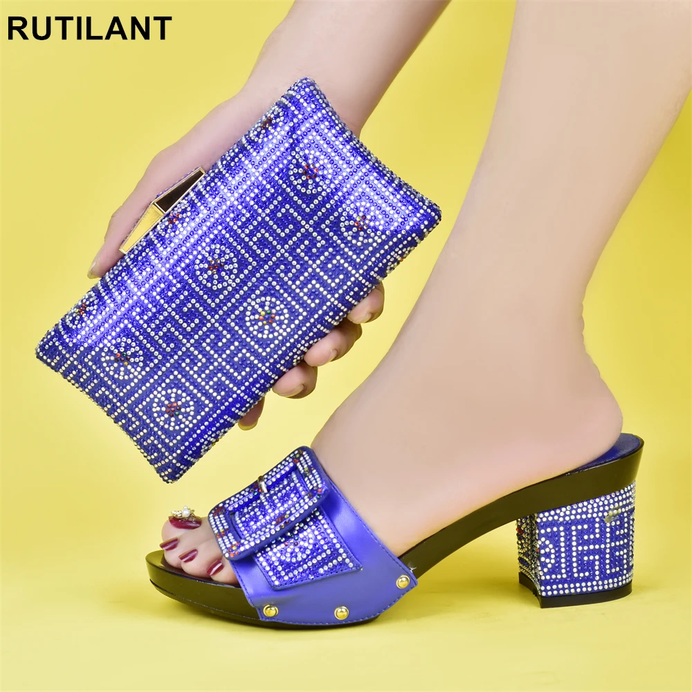 Silver Italian Shoes with Matching Bags for Wedding Italy African Shoe and Bag Set Rhinestone