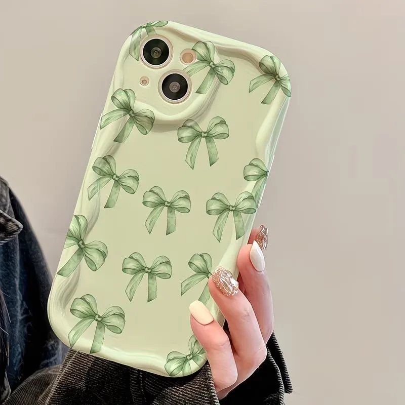 Green Bow Watercolor Art Design Curly Wave Frame Phone Case Cover