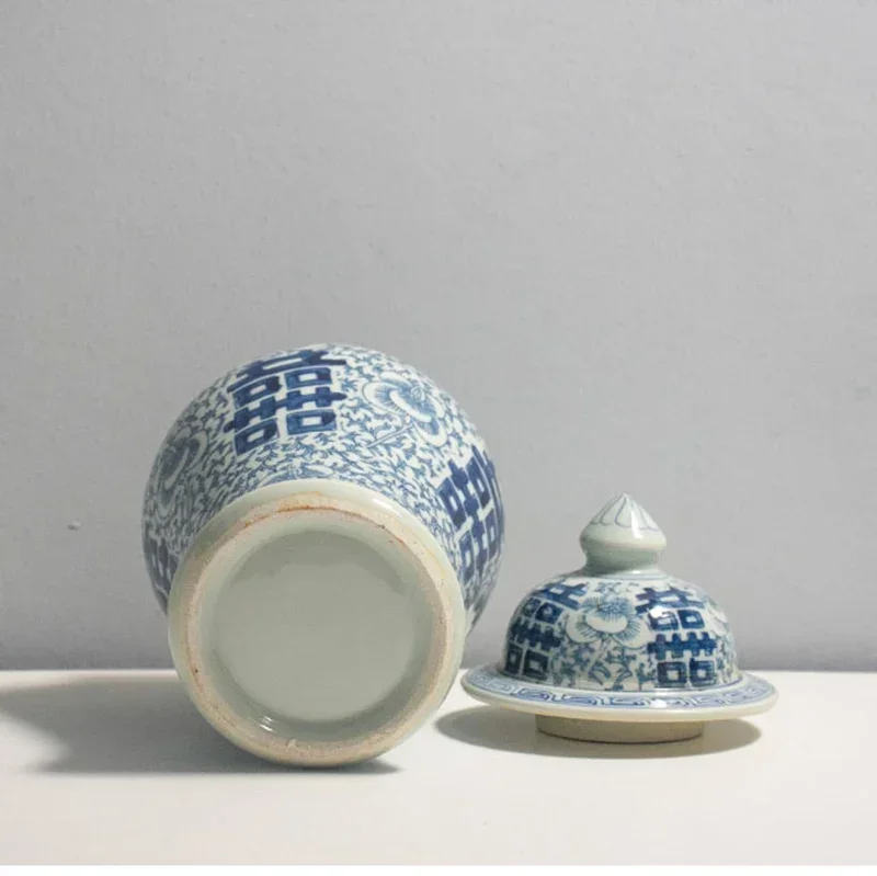 Jingdezhen Double Happy Ceramic Chinese Vase Blue and White Ginger Jars for Home Decor Pot Table Vase Porcelain Temple Jar Vase 5