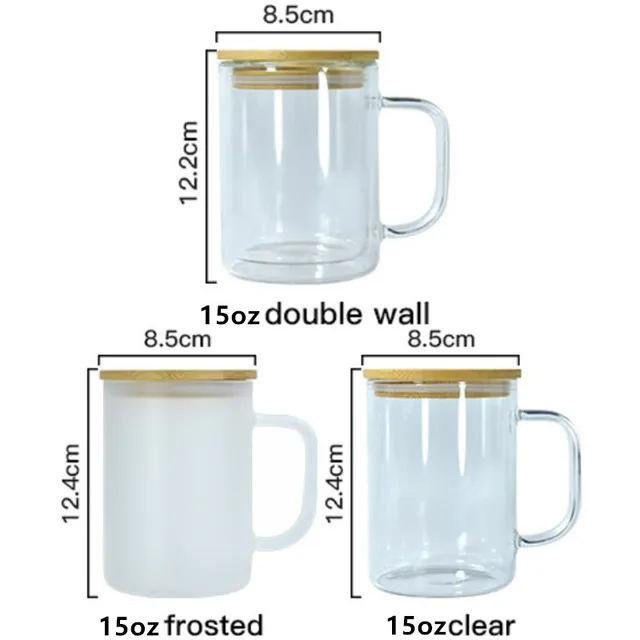 15oz Clear/Frosted Sublimation Glass Tumbler