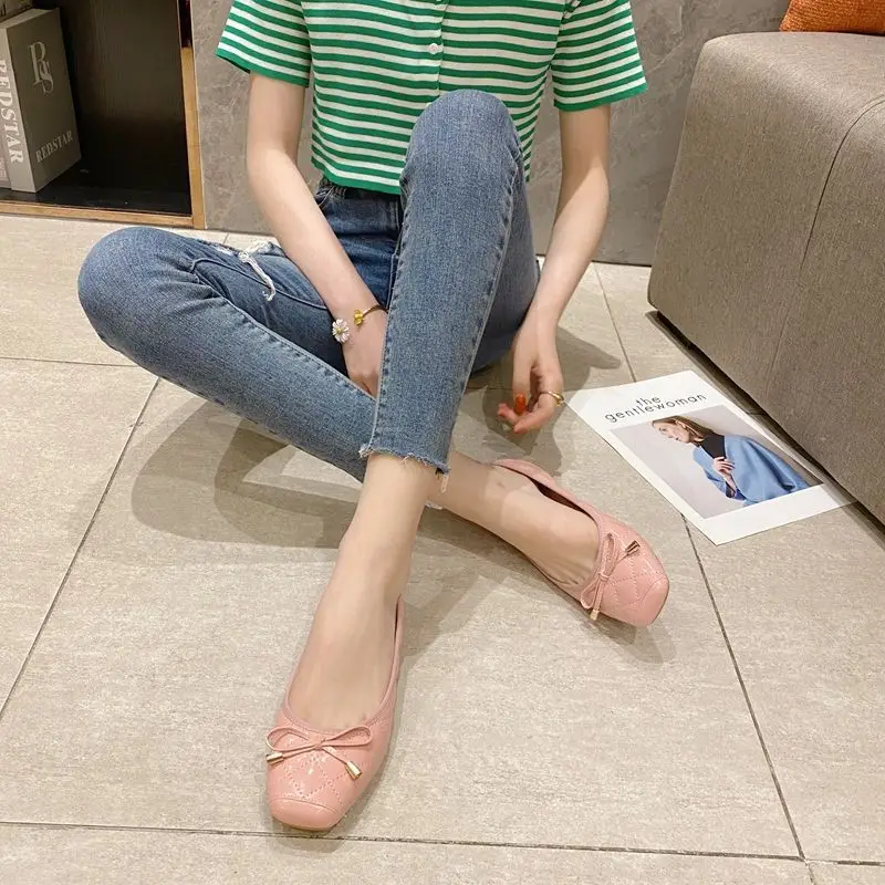 여성용 플랫 슈즈, 얕은 스퀘어 토, 작업화, 여성용 보트 신발, 럭셔리 신발, 용수철 가을, 2023 신상