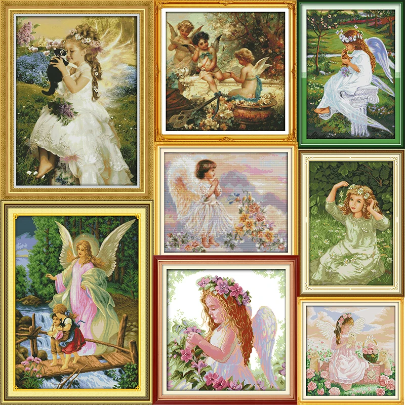 Angel with Wings Series DIY Character Printed Cross Stitch Kit Aida 14CT 11CT White Count Fabric Embroidery Home Decor Painting cross stitch kit