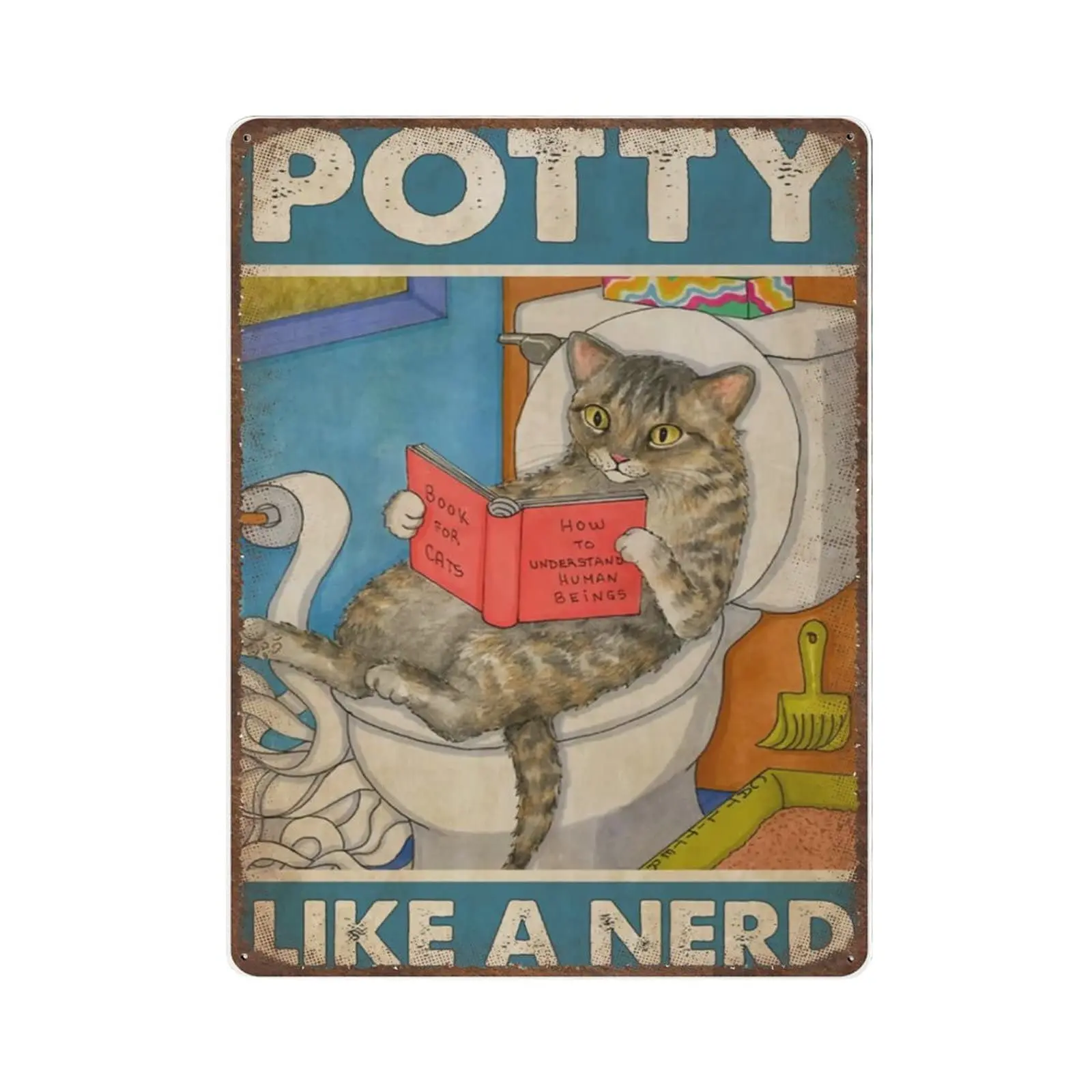 

Retro Durable Thick Metal Sign,Potty Like A Nerd Tin Sign,Funny Black Cat Wall Art,Vintage Wall Decor，Novelty Signs for Home Kit