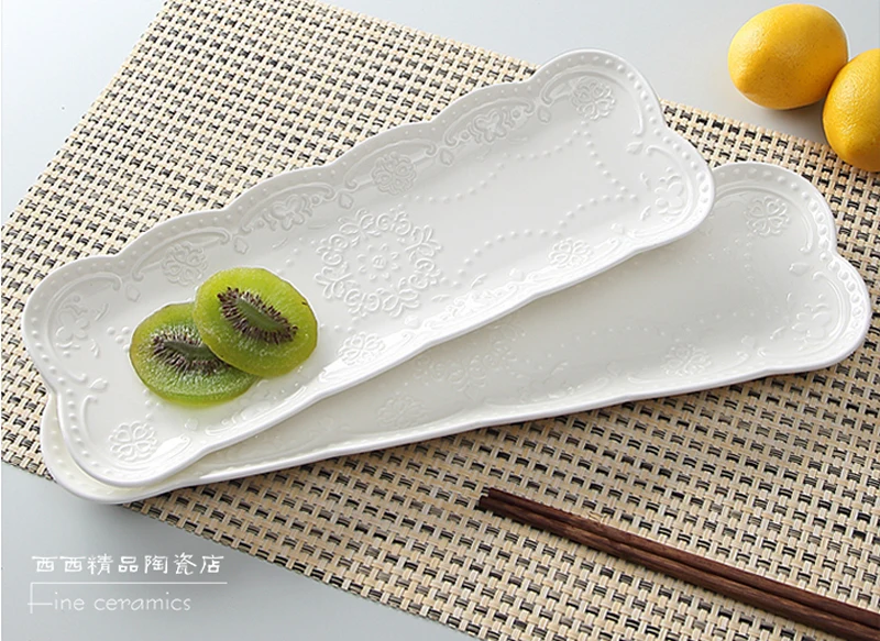 10inch, white embossed porcelain vintage plate for et serving, ceramic japanese plates sushi, dinnerware for sushi, square