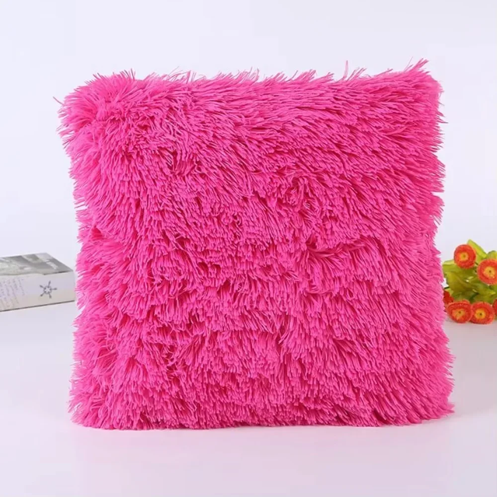 Decorative Sofa Pillow Cover Solid Soft Fluffy Cushion Cover Home