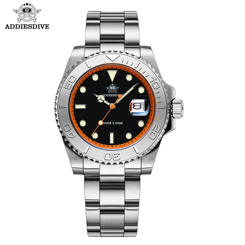 ADDIESDIVE Men's Watch AD2040 BGW9 Super Luminous 316L Stainless Steel 20Bar Diving Quartz Steel Watches addiesdive men s quartz wristwatch calendar super luminous 316l stainless steel 200meters diving watches for men reloj de cuarzo