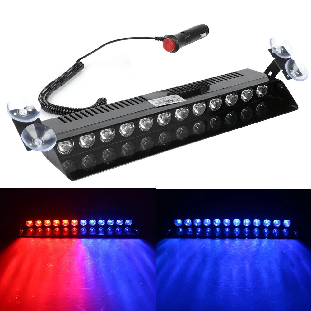 Windshield Warning Lamp Police Lights 12V 12 Led Emergency Flasher Car Strobe Light Multiple Flashing Modes Red Blue