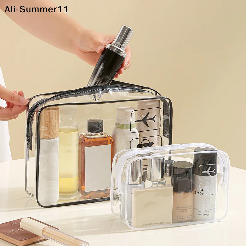 Clear Toiletry Bag Durable PVC Travel Makeup Cosmetic Organizer with Zipper Closure