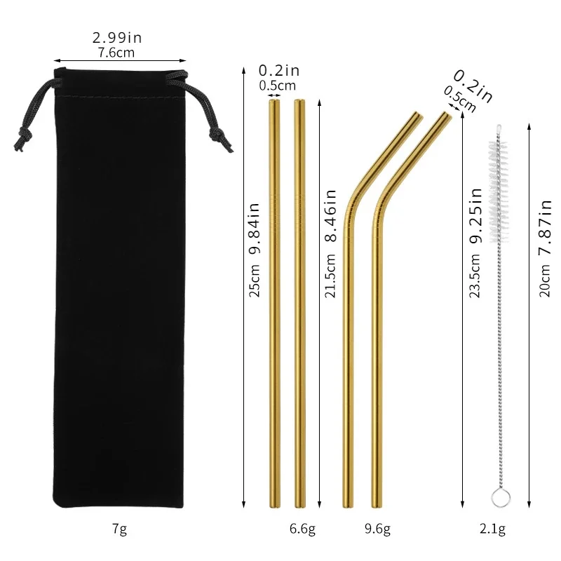 5IN1 Reusable Straw 304 Stainless Steel Straw Straight Curved Metal Birthday Party Grand Event Milk Beverage