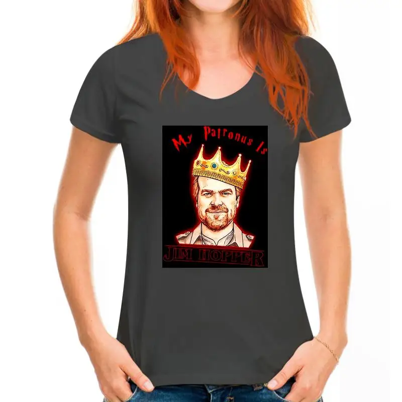 thumbnail image 1 of Camiseta Stranger tee Things My Patronus Is Jim Hopper, camiseta negra de algodón para hombre, tallas S-6XL, 1 of 5