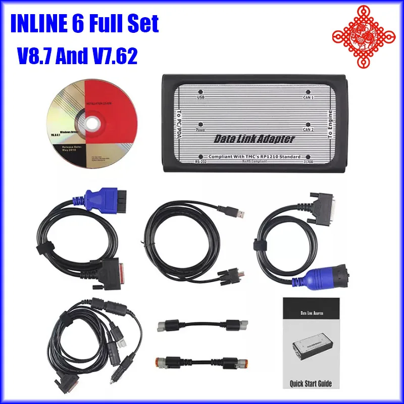 

A++Quality INLINE 6 Data Link Adapter Heavy Duty Scanners Full 8 Cable Truck Profession Diagnostic Tools in CAN Flasher Remapper