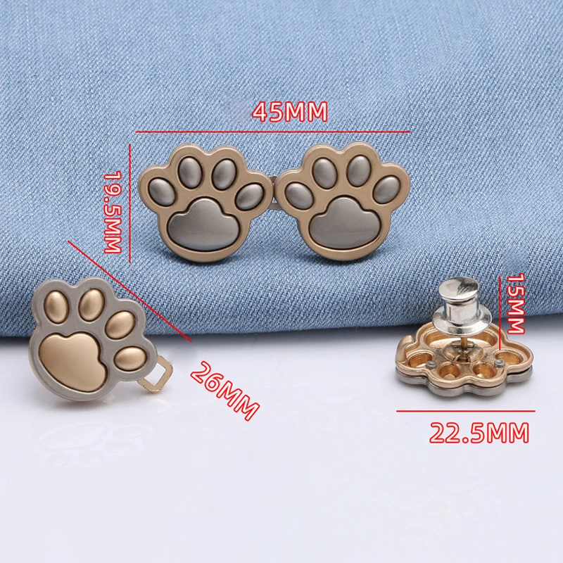 2Pcs Cat Paw Shaped Adjustable Jean Button Waist Buckle Snap Pants Buckle Extender Replacement Jeans Button Attacher Pins 5