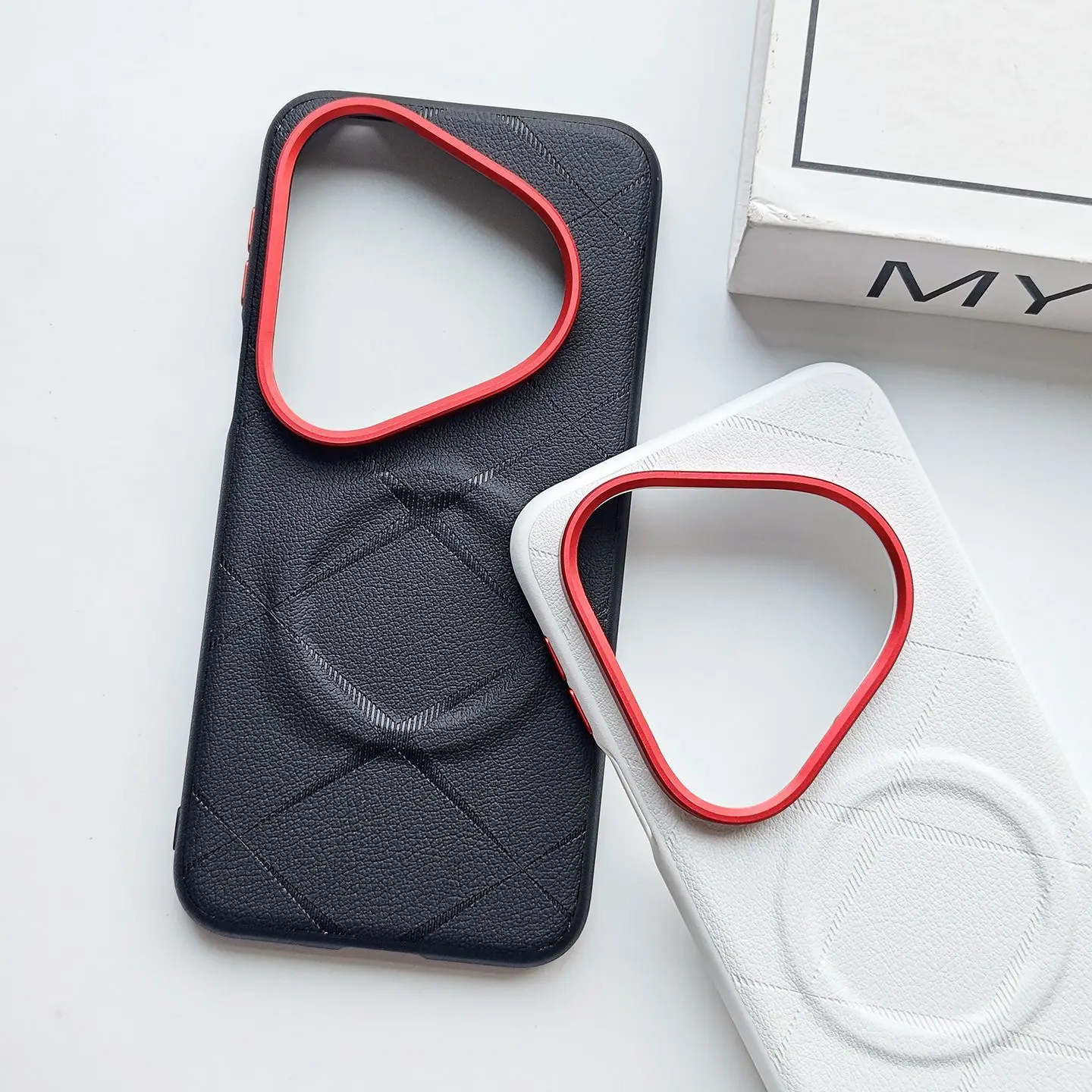 Huawei Pura 90 Pro Max Shockproof PU Leather Case with Magnetic Metal Button and Camera Lens Ring