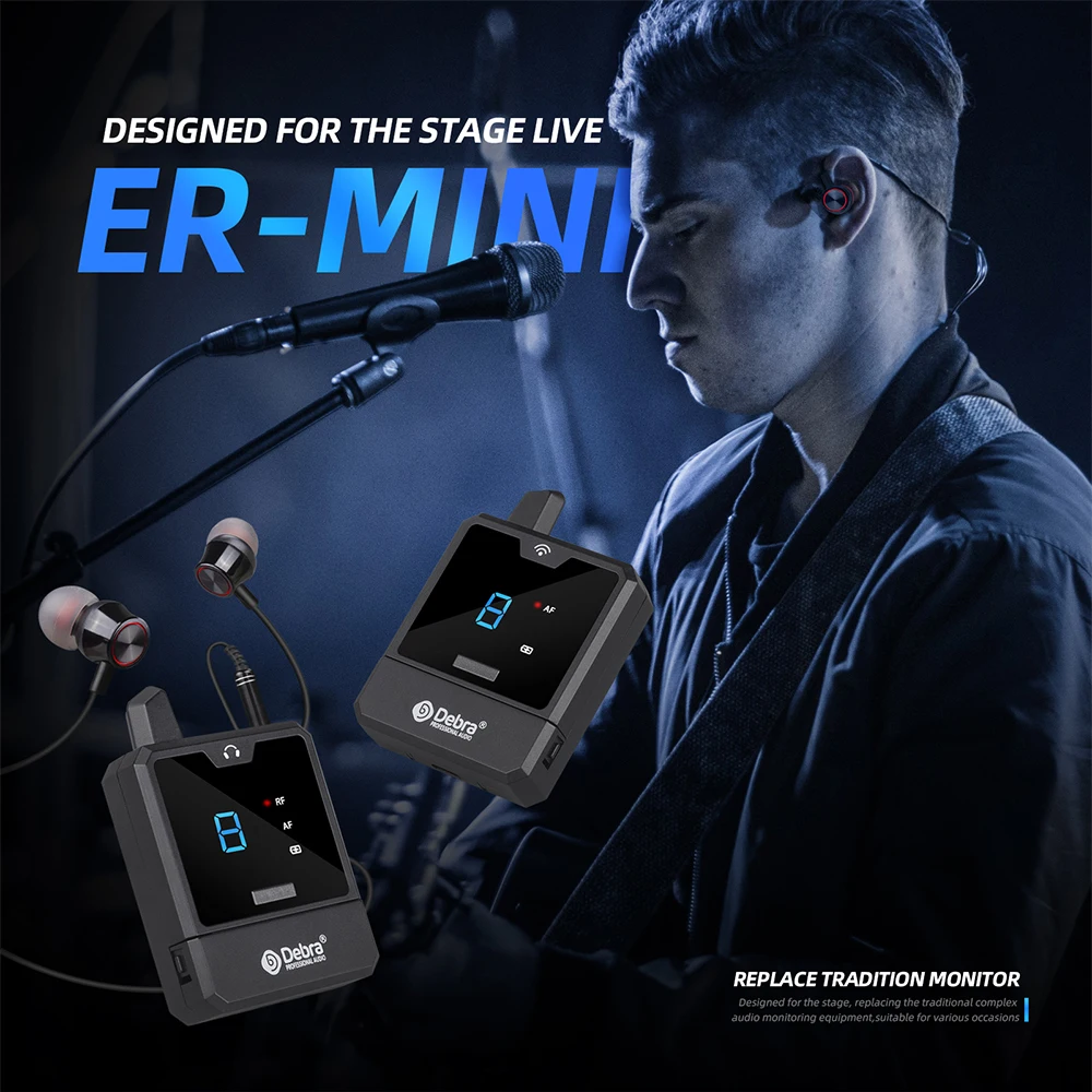 Debra Wireless In-Ear Monitor System UHF IEM Audio-Mini UHF Rechargeable for Mus