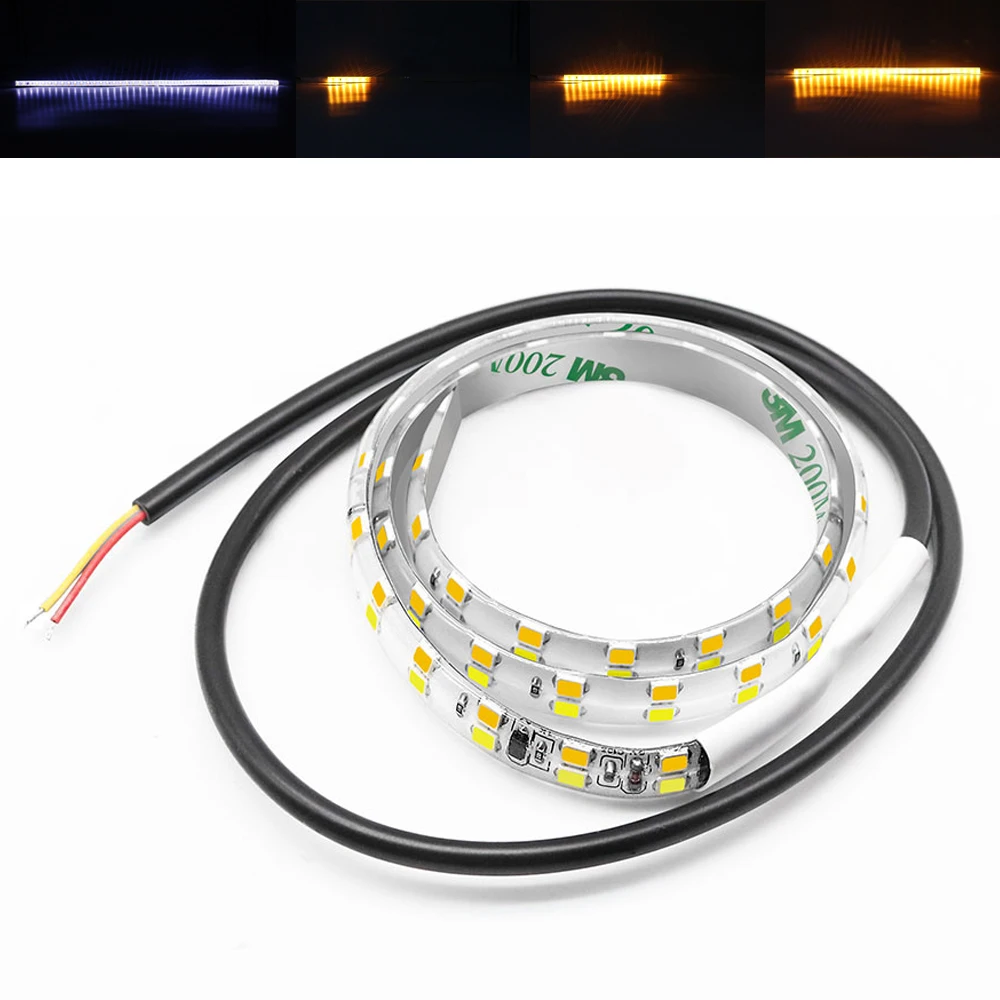 1pcs LED Strip 2Colors Dynamic DRL White&Amber Switchback Sequential follow Turn Signal Lights for Cars