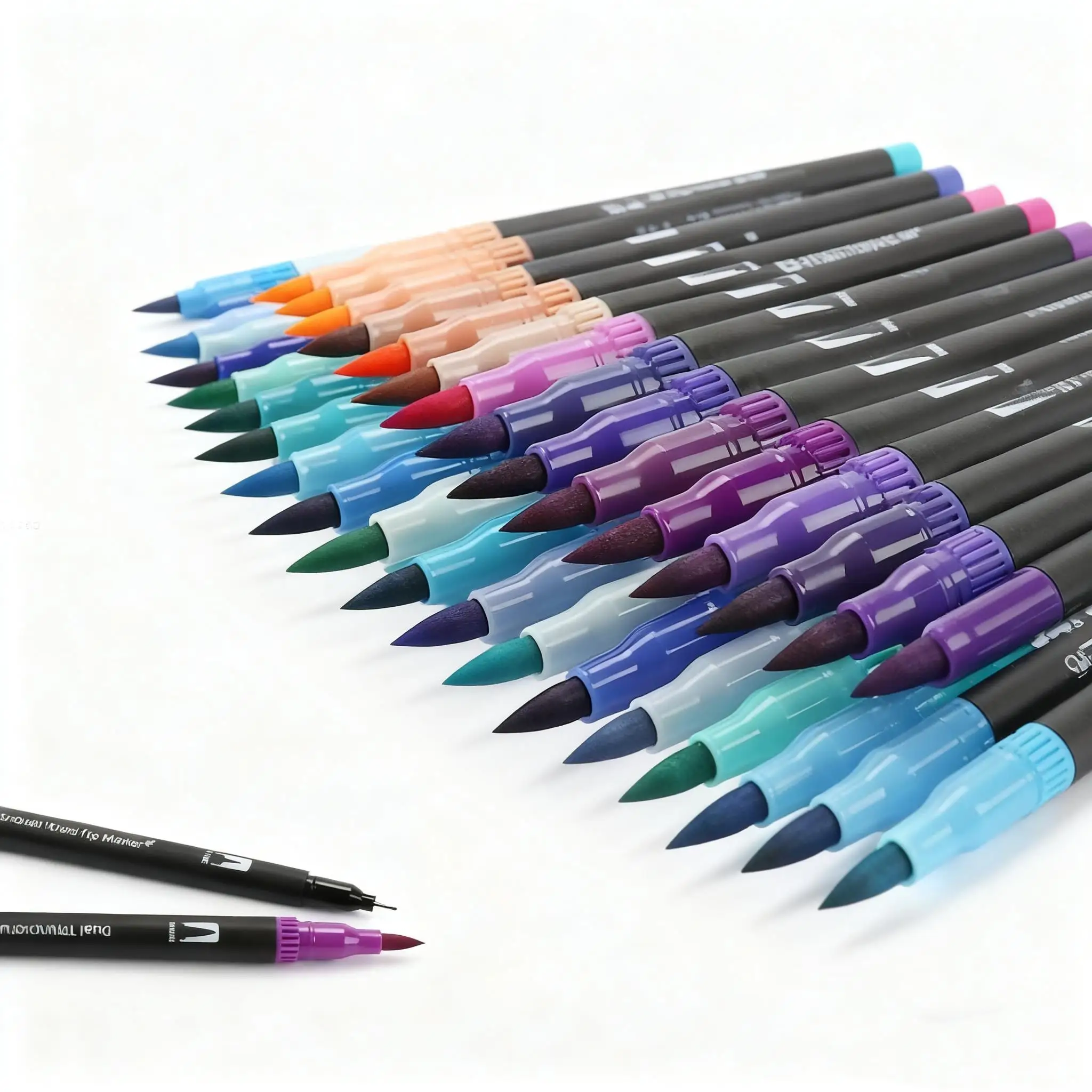 12-60색 더블 헤드 아트 드로잉 노트북 펜 페인팅 펜 컬러 마커 펜 브러시 팁 1-2mm 파인 팁 캘리그래피 페인팅
